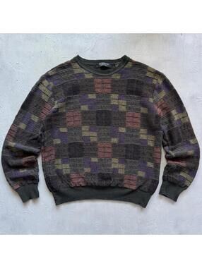 Vintage 1990s Colorblock Indie Knit Grandpa Sweater Womens Small Merino Wool